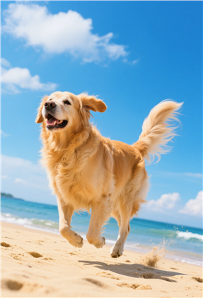 夏日海边自由奔跑的狗狗图片